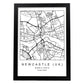 Lámina mapa de la ciudad Newcastle uk estilo nordico en blanco y negro.-Artwork-Nacnic-A4-Marco Negro-Nacnic Estudio SL