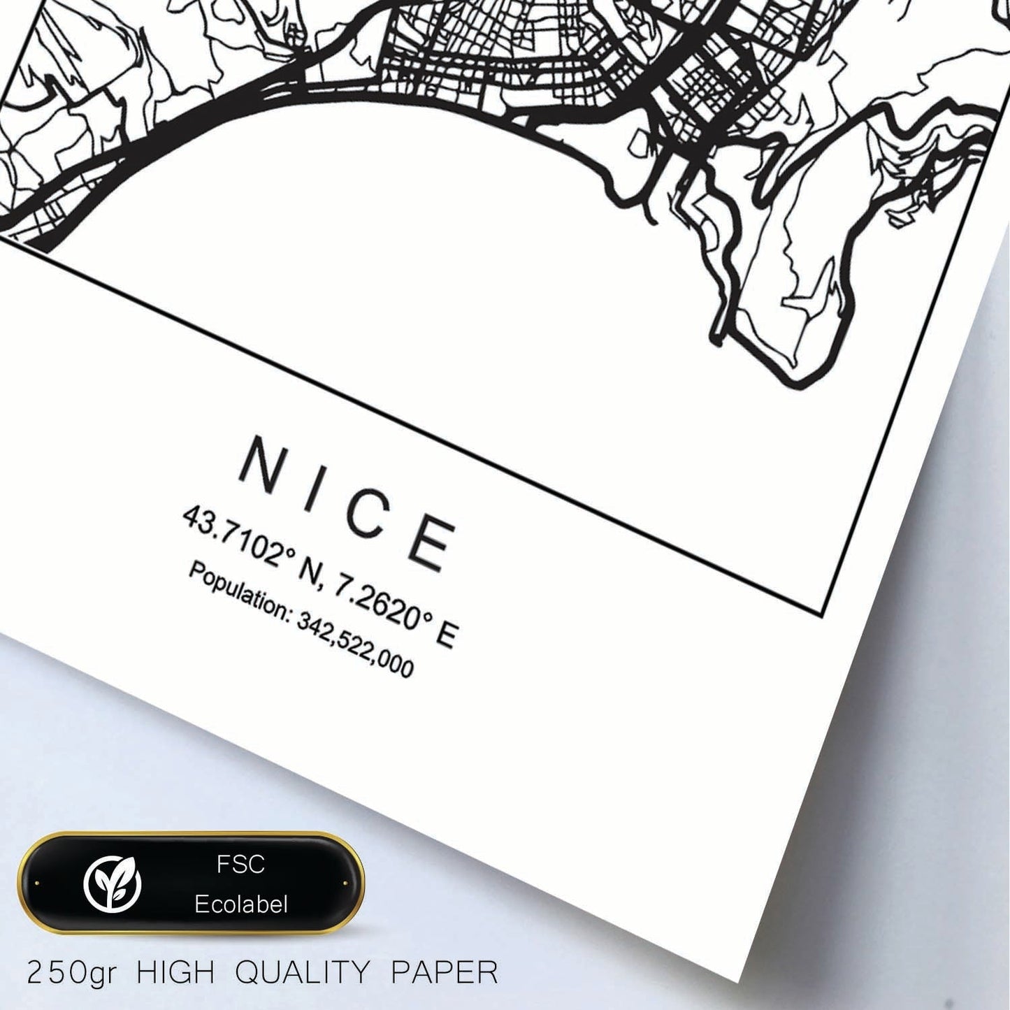 Lámina mapa de la ciudad Nice estilo nordico en blanco y negro.-Artwork-Nacnic-Nacnic Estudio SL