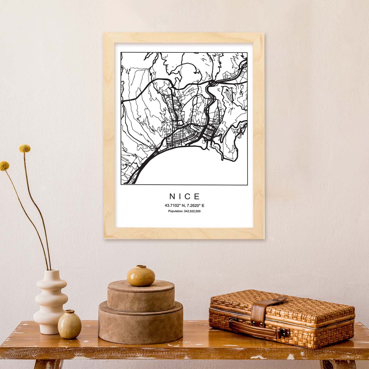 Lámina mapa de la ciudad Nice estilo nordico en blanco y negro.-Artwork-Nacnic-Nacnic Estudio SL