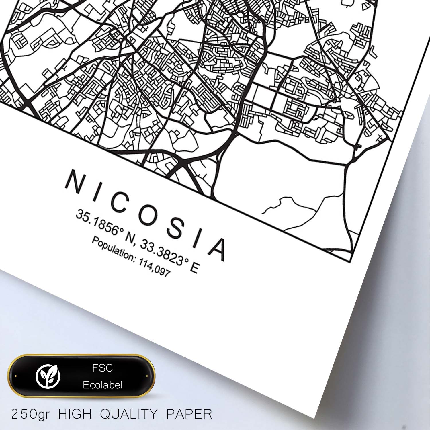 Lámina mapa de la ciudad Nicosia estilo nordico en blanco y negro.-Artwork-Nacnic-Nacnic Estudio SL