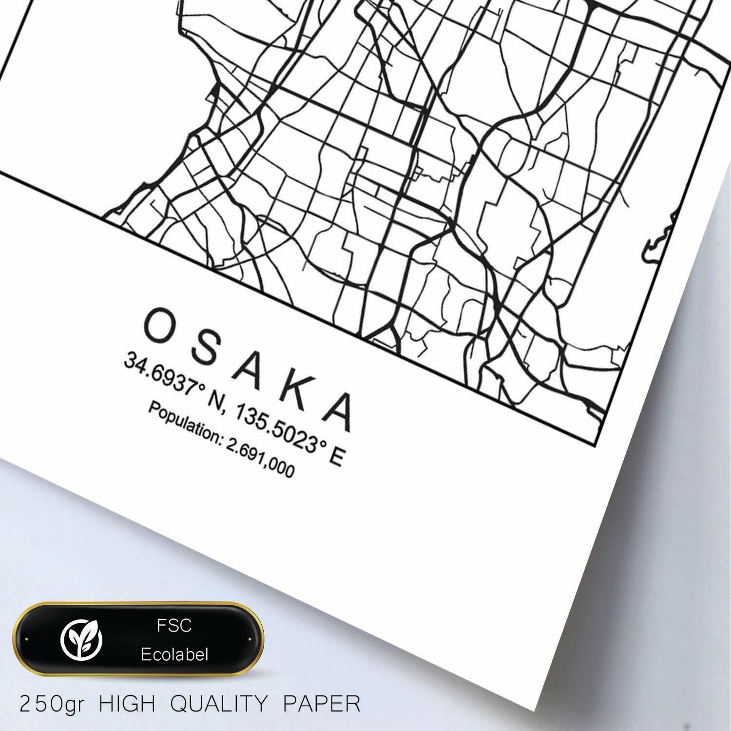 Lámina mapa de la ciudad Osaka (3) estilo nordico en blanco y negro.-Artwork-Nacnic-Nacnic Estudio SL