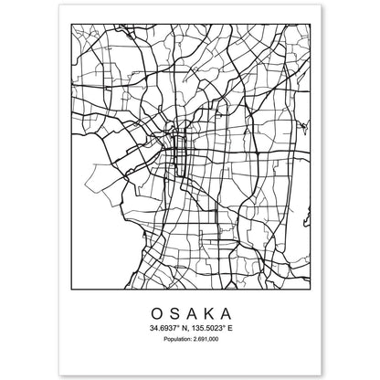 Lámina mapa de la ciudad Osaka (3) estilo nordico en blanco y negro.-Artwork-Nacnic-A4-Sin marco-Nacnic Estudio SL