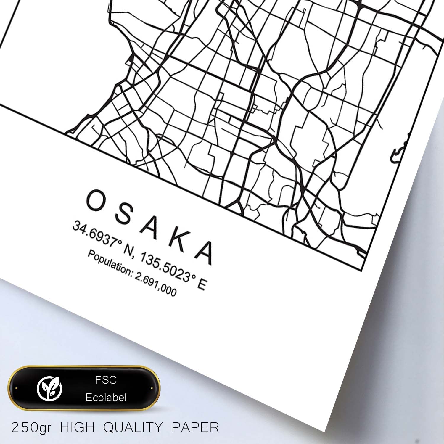 Lámina mapa de la ciudad Osaka estilo nordico en blanco y negro.-Artwork-Nacnic-Nacnic Estudio SL