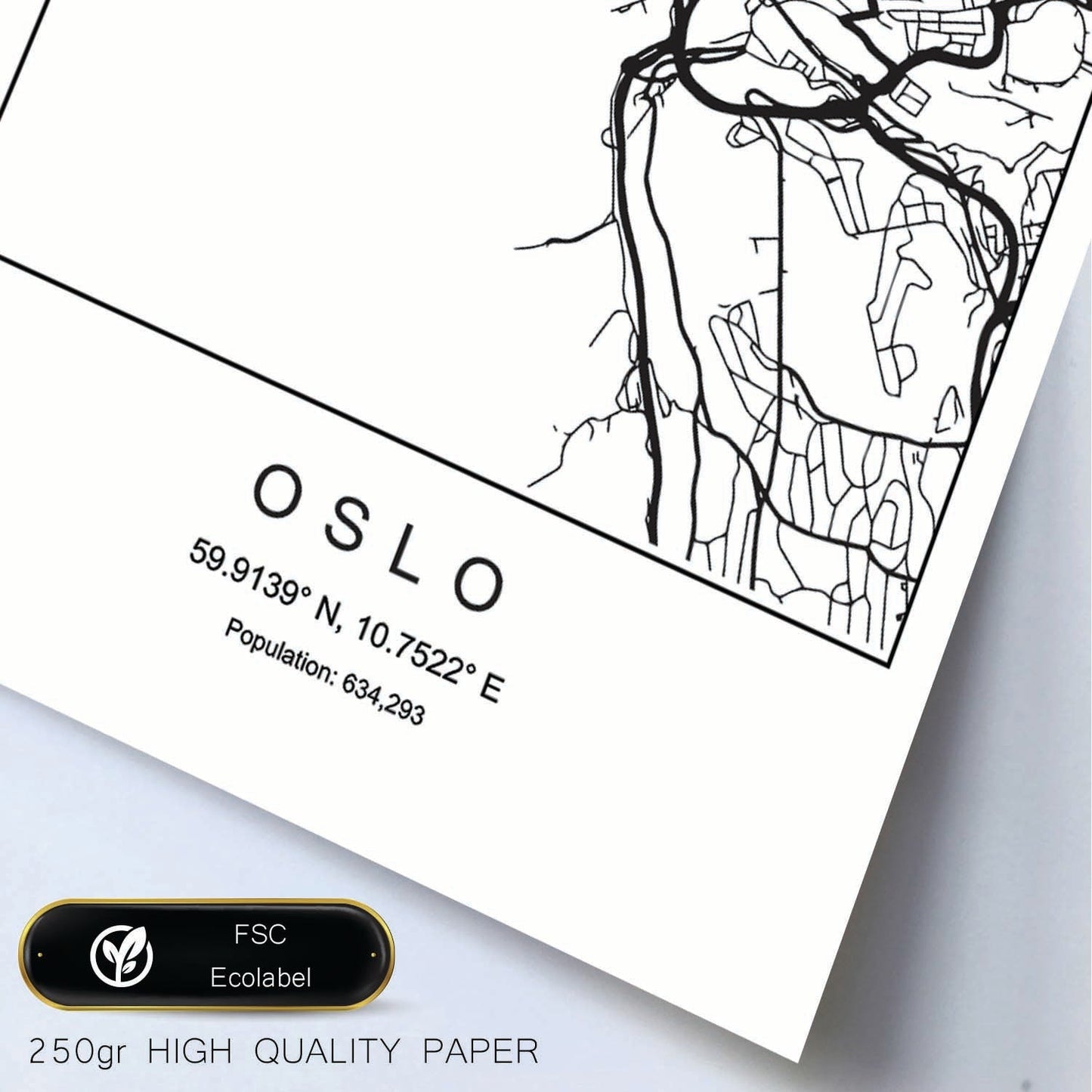 Lámina mapa de la ciudad Oslo estilo nordico en blanco y negro.-Artwork-Nacnic-Nacnic Estudio SL