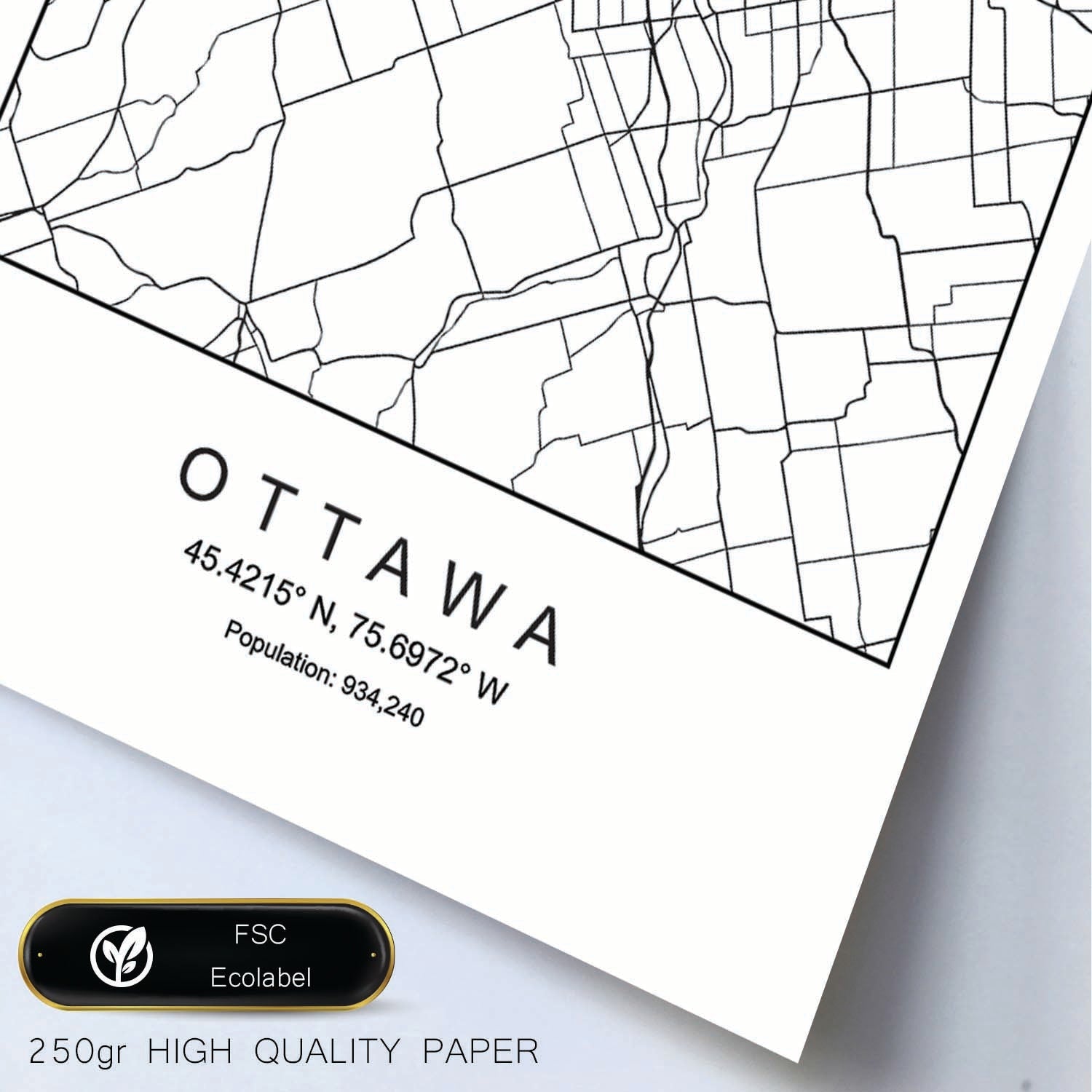 Lámina mapa de la ciudad Ottawa estilo nordico en blanco y negro.-Artwork-Nacnic-Nacnic Estudio SL