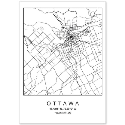 Lámina mapa de la ciudad Ottawa estilo nordico en blanco y negro.-Artwork-Nacnic-A4-Sin marco-Nacnic Estudio SL