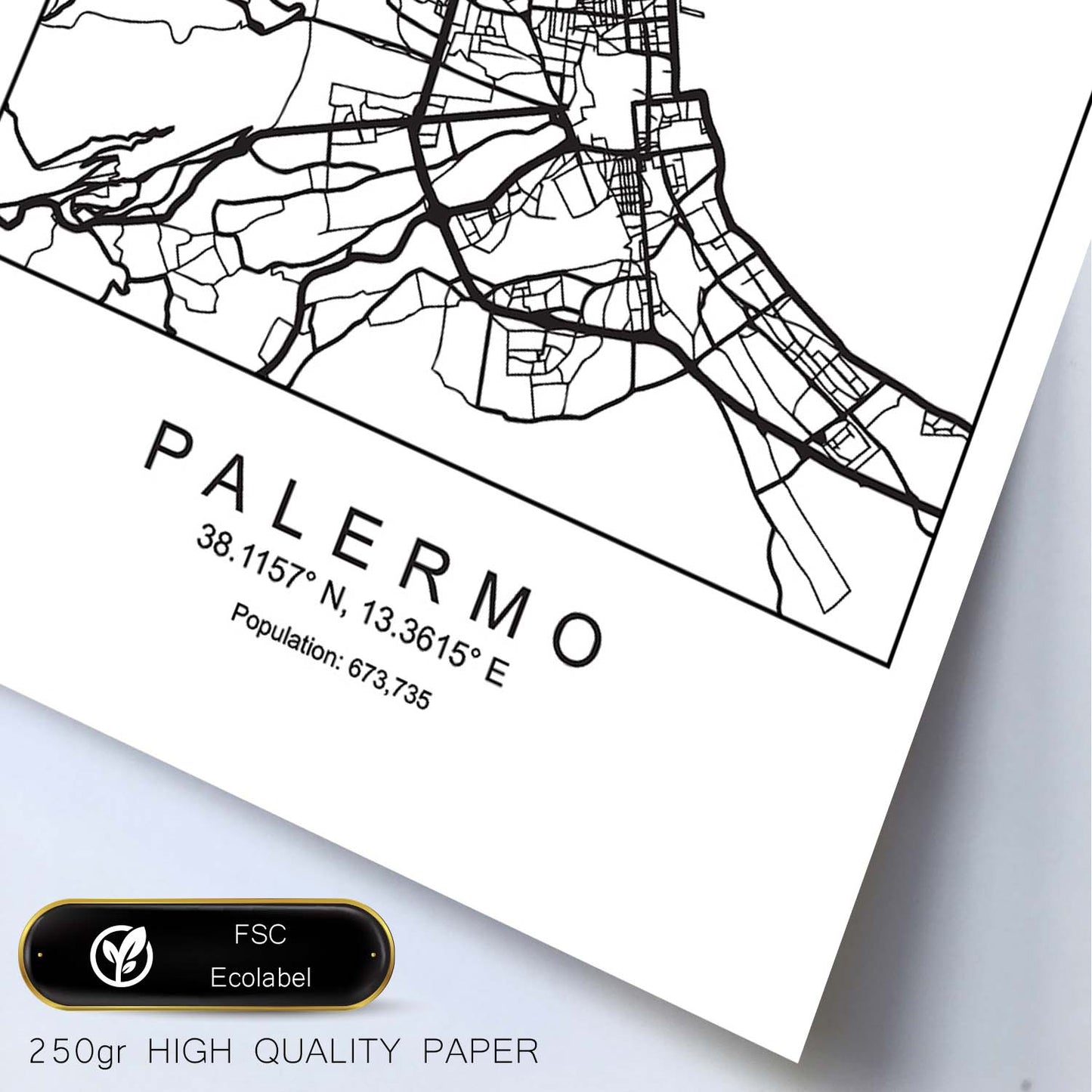 Lámina mapa de la ciudad Palermo estilo nordico en blanco y negro.-Artwork-Nacnic-Nacnic Estudio SL