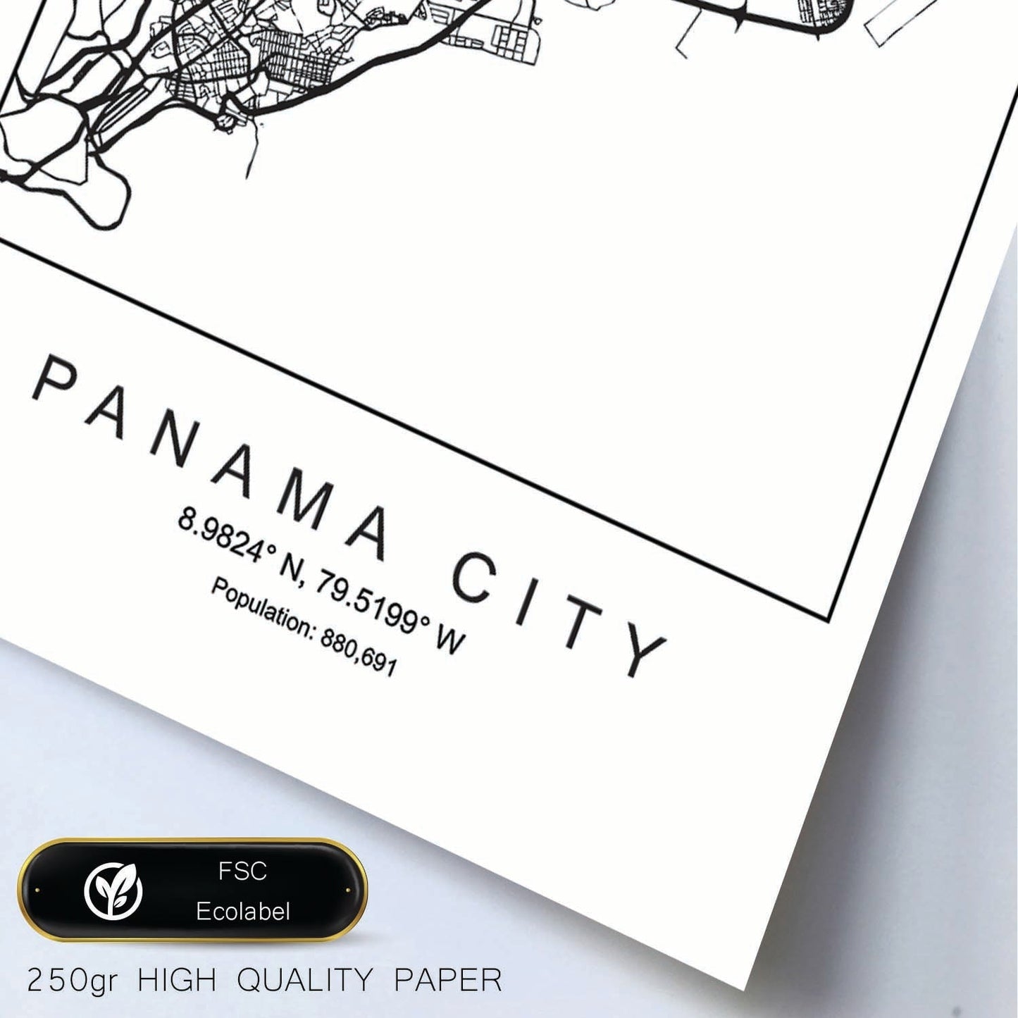 Lámina mapa de la ciudad Panama city estilo nordico en blanco y negro.-Artwork-Nacnic-Nacnic Estudio SL