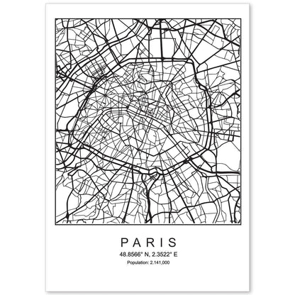 Lámina mapa de la ciudad Paris estilo nordico en blanco y negro.-Artwork-Nacnic-A4-Sin marco-Nacnic Estudio SL
