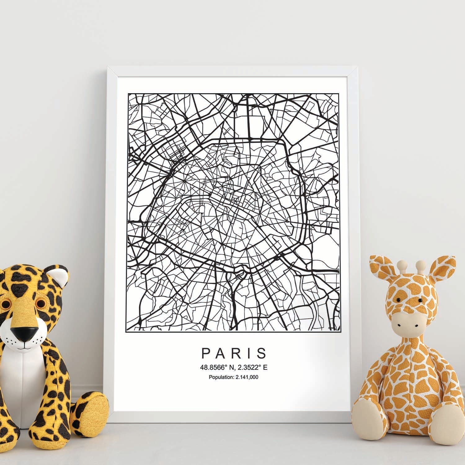 Lámina mapa de la ciudad Paris estilo nordico en blanco y negro.-Artwork-Nacnic-Nacnic Estudio SL