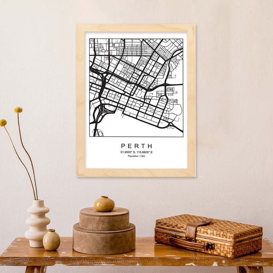 Lámina mapa de la ciudad Perth estilo nordico en blanco y negro.-Artwork-Nacnic-Nacnic Estudio SL