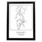 Lámina mapa de la ciudad Phuket estilo nordico en blanco y negro.-Artwork-Nacnic-A3-Marco Negro-Nacnic Estudio SL