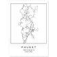 Lámina mapa de la ciudad Phuket estilo nordico en blanco y negro.-Artwork-Nacnic-A4-Sin marco-Nacnic Estudio SL
