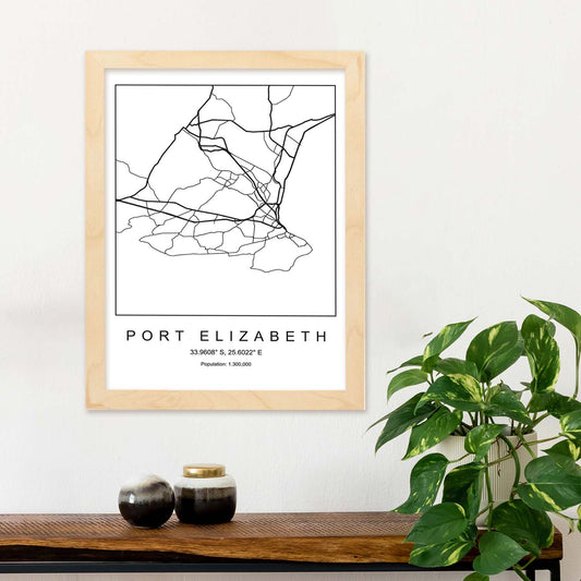 Lámina mapa de la ciudad Port elizabeth estilo nordico en blanco y negro.-Artwork-Nacnic-Nacnic Estudio SL