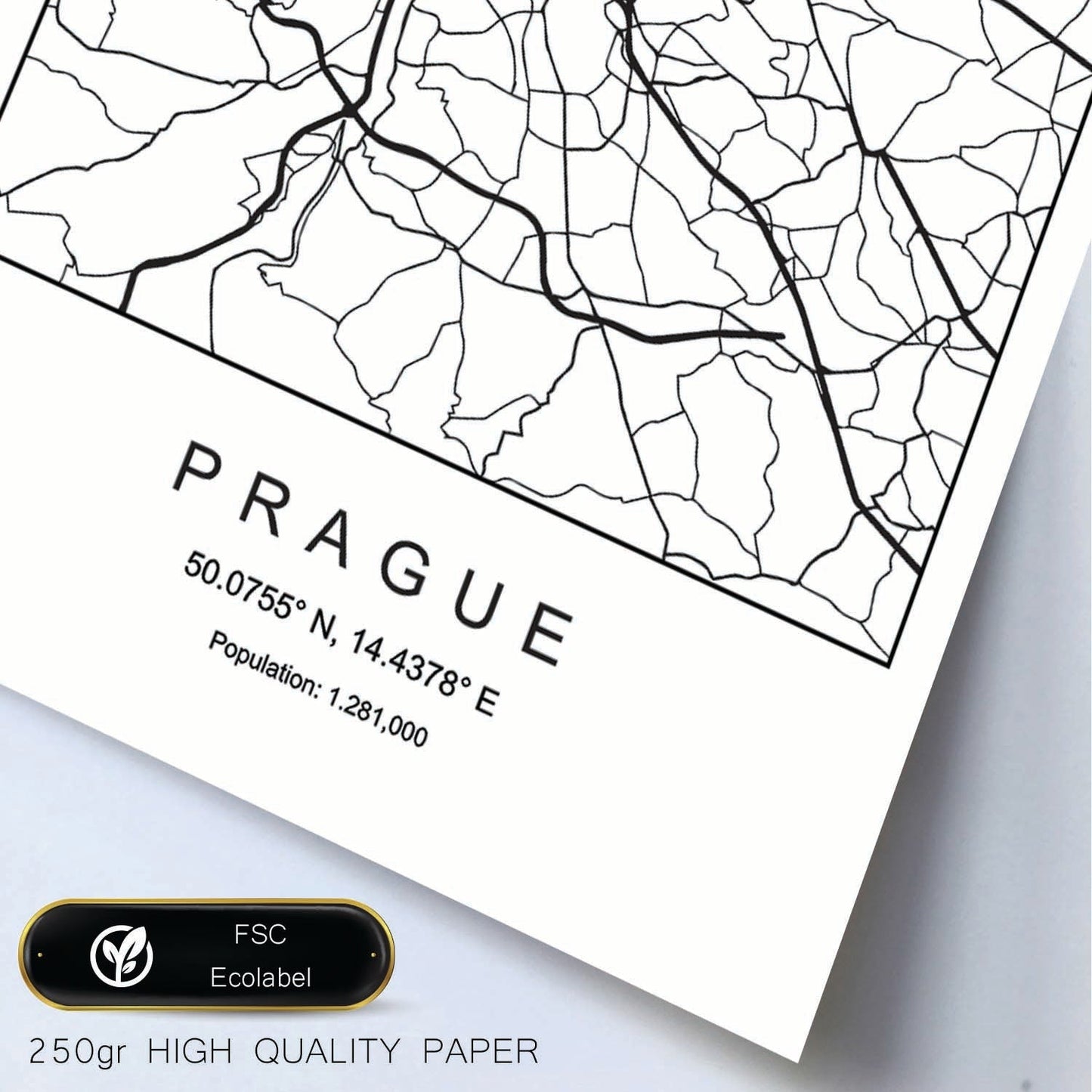Lámina mapa de la ciudad Prague estilo nordico en blanco y negro.-Artwork-Nacnic-Nacnic Estudio SL