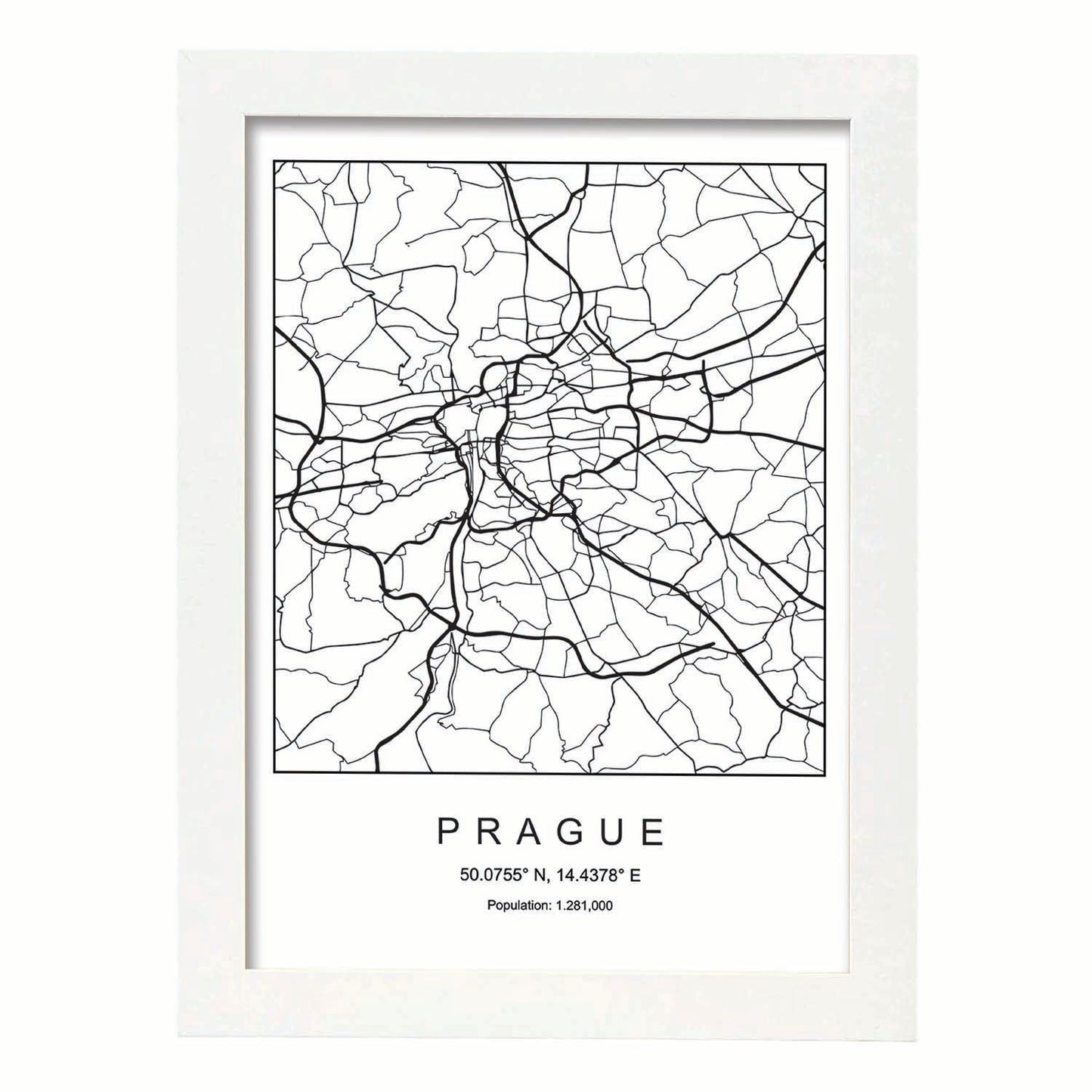 Lámina mapa de la ciudad Prague estilo nordico en blanco y negro.-Artwork-Nacnic-A3-Marco Blanco-Nacnic Estudio SL