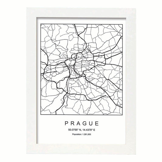 Lámina mapa de la ciudad Prague estilo nordico en blanco y negro.-Artwork-Nacnic-A4-Marco Blanco-Nacnic Estudio SL