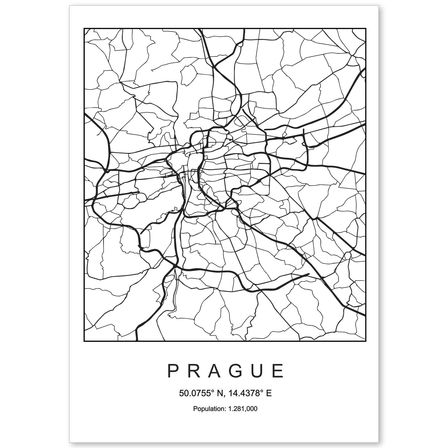 Lámina mapa de la ciudad Prague estilo nordico en blanco y negro.-Artwork-Nacnic-A4-Sin marco-Nacnic Estudio SL