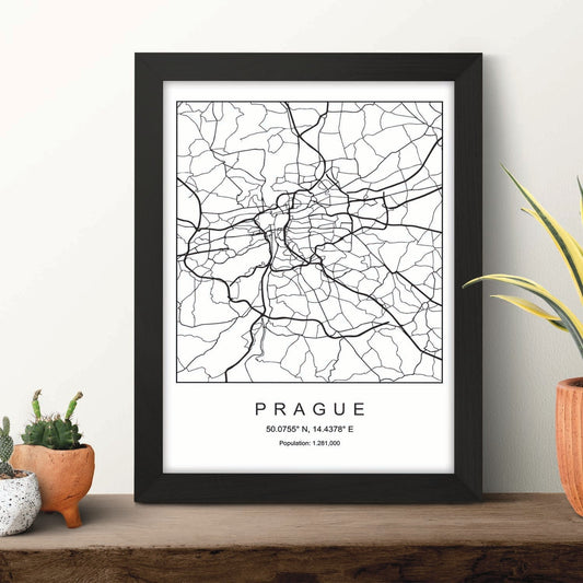Lámina mapa de la ciudad Prague estilo nordico en blanco y negro.-Artwork-Nacnic-Nacnic Estudio SL