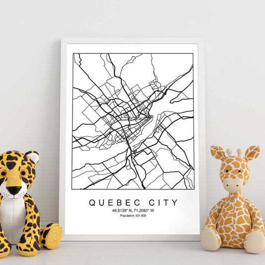 Lámina mapa de la ciudad Quebec estilo nordico en blanco y negro.-Artwork-Nacnic-Nacnic Estudio SL