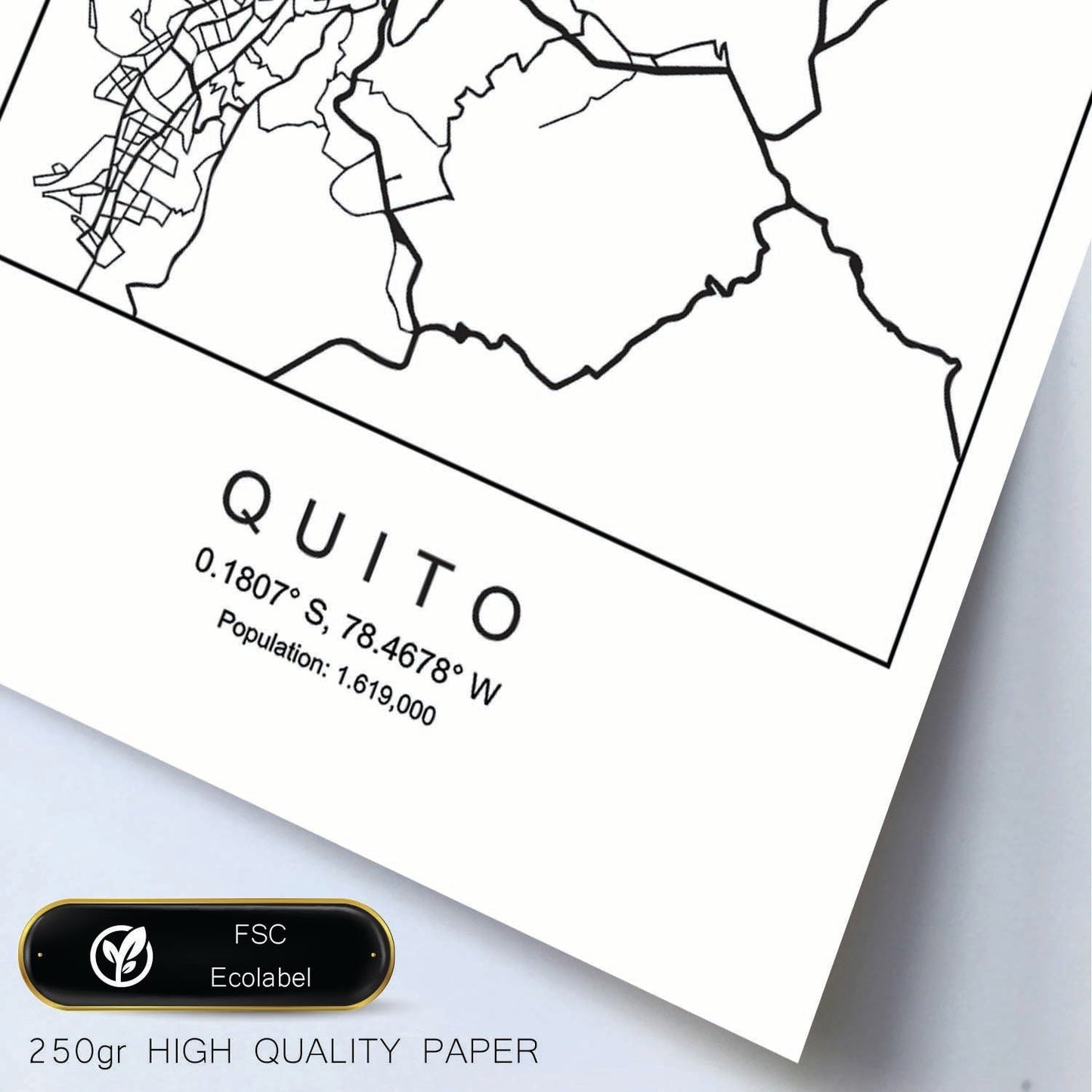 Lámina mapa de la ciudad Quito estilo nordico en blanco y negro.-Artwork-Nacnic-Nacnic Estudio SL