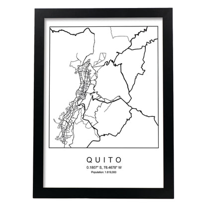 Lámina mapa de la ciudad Quito estilo nordico en blanco y negro.-Artwork-Nacnic-A4-Marco Negro-Nacnic Estudio SL