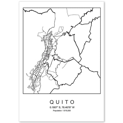 Lámina mapa de la ciudad Quito estilo nordico en blanco y negro.-Artwork-Nacnic-A4-Sin marco-Nacnic Estudio SL