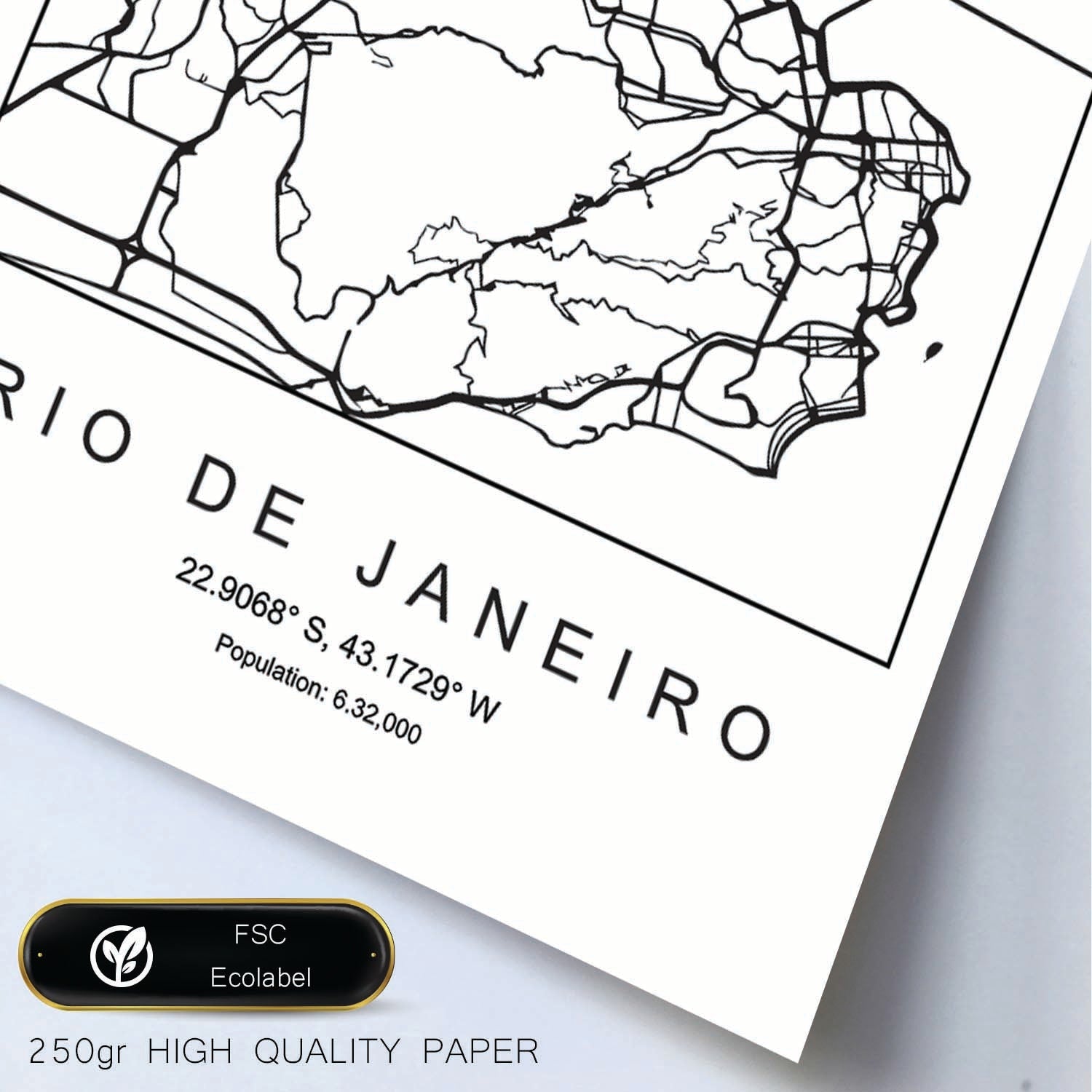 Lámina mapa de la ciudad Rio de janeiro estilo nordico en blanco y negro.-Artwork-Nacnic-Nacnic Estudio SL