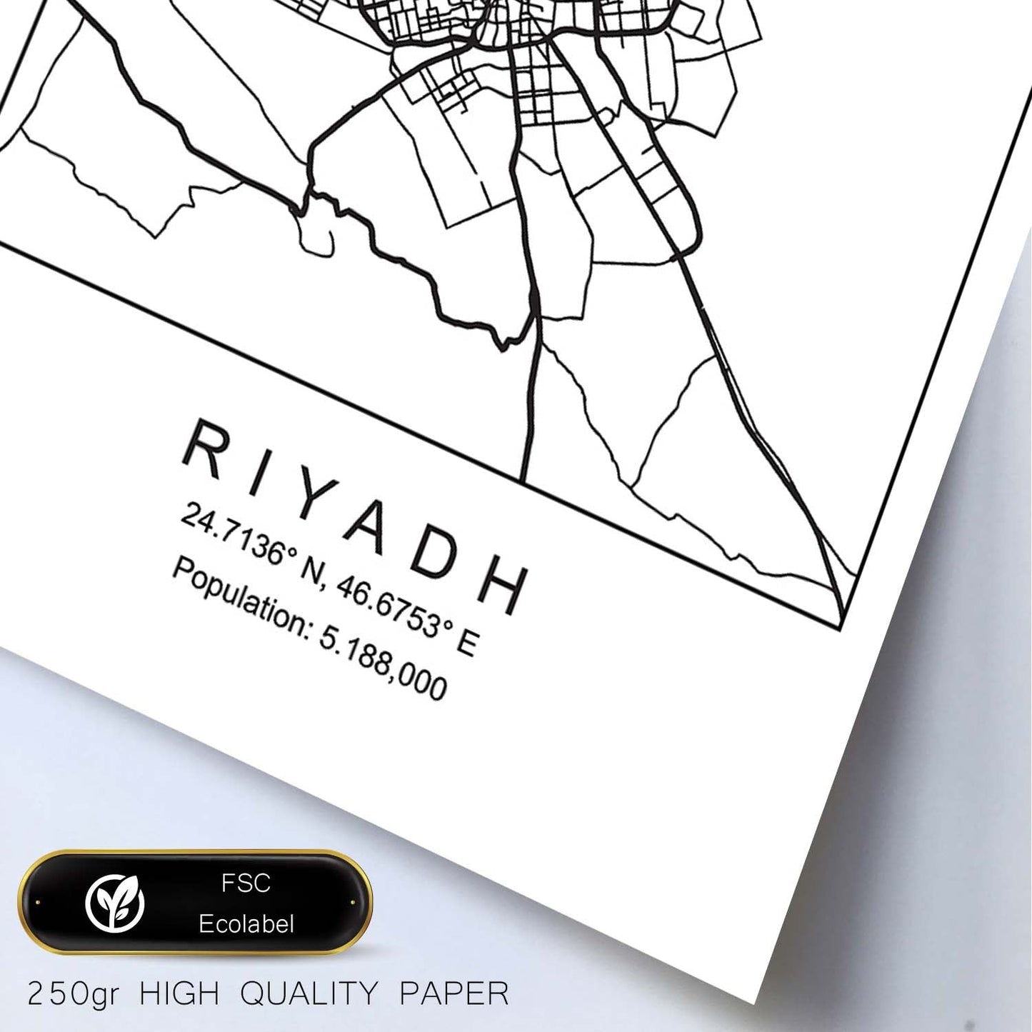 Lámina mapa de la ciudad Riyadh estilo nordico en blanco y negro.-Artwork-Nacnic-Nacnic Estudio SL