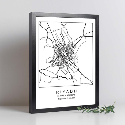 Lámina mapa de la ciudad Riyadh estilo nordico en blanco y negro.-Artwork-Nacnic-Nacnic Estudio SL