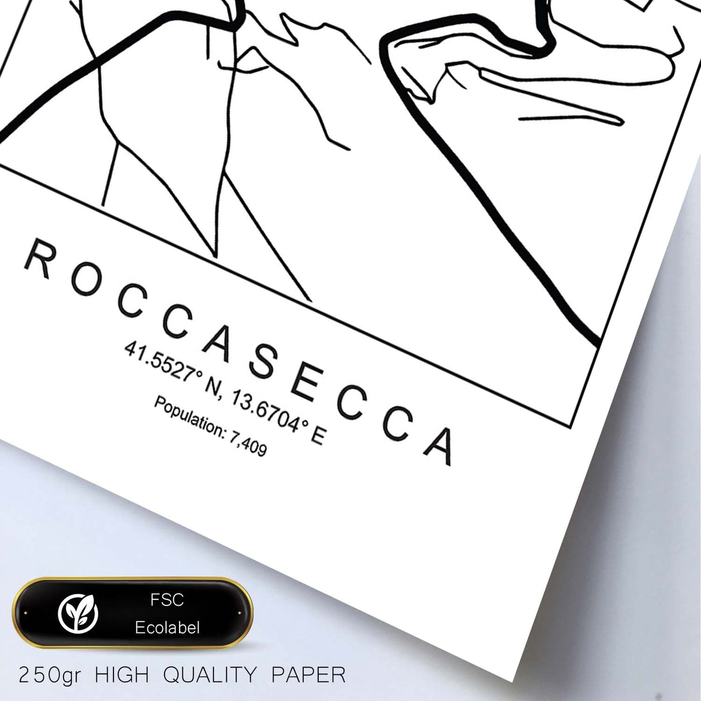 Lámina mapa de la ciudad Roccasecca estilo nordico en blanco y negro.-Artwork-Nacnic-Nacnic Estudio SL