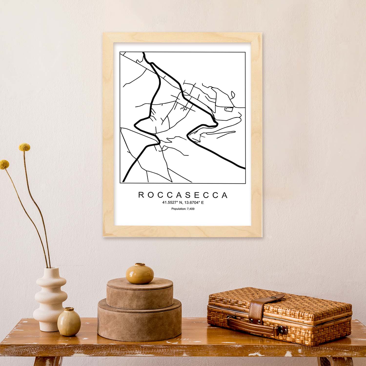 Lámina mapa de la ciudad Roccasecca estilo nordico en blanco y negro.-Artwork-Nacnic-Nacnic Estudio SL