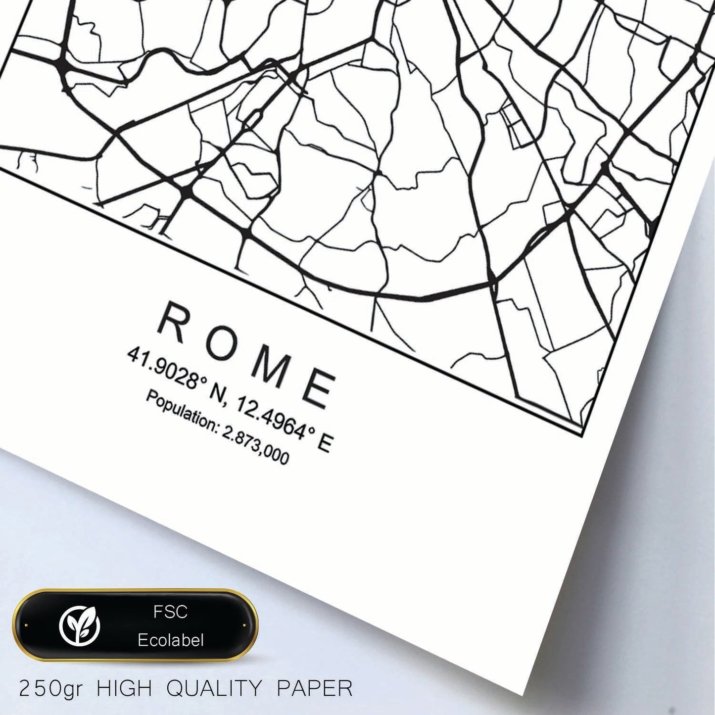 Lámina mapa de la ciudad Rome estilo nordico en blanco y negro.-Artwork-Nacnic-Nacnic Estudio SL