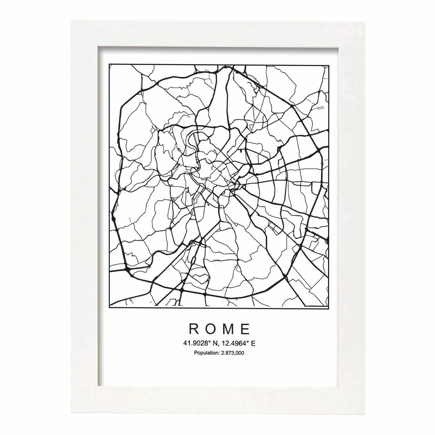 Lámina mapa de la ciudad Rome estilo nordico en blanco y negro.-Artwork-Nacnic-A3-Marco Blanco-Nacnic Estudio SL