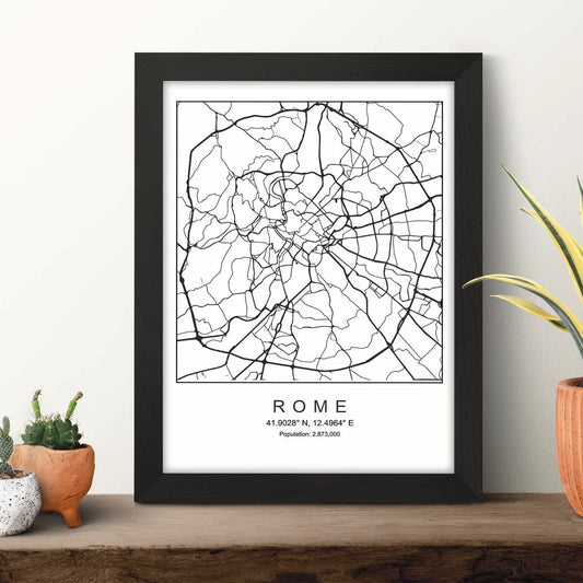 Lámina mapa de la ciudad Rome estilo nordico en blanco y negro.-Artwork-Nacnic-Nacnic Estudio SL