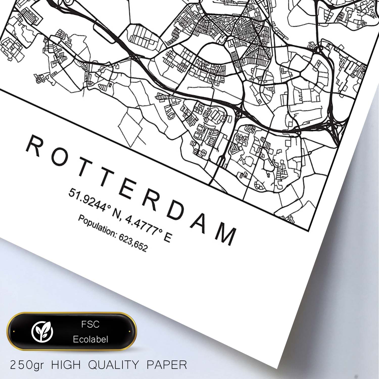 Lámina mapa de la ciudad Rotterdam estilo nordico en blanco y negro.-Artwork-Nacnic-Nacnic Estudio SL