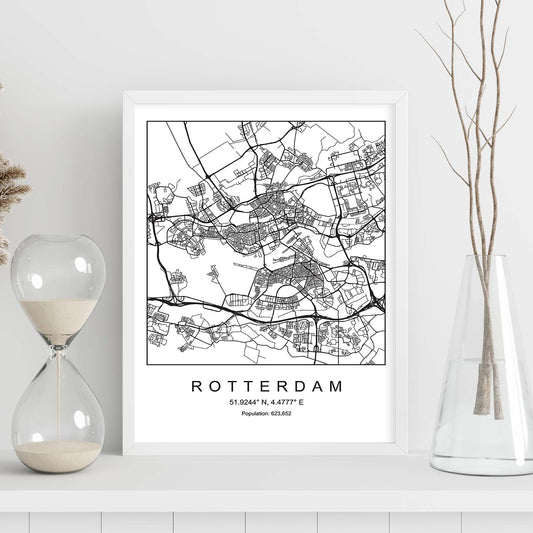 Lámina mapa de la ciudad Rotterdam estilo nordico en blanco y negro.-Artwork-Nacnic-Nacnic Estudio SL