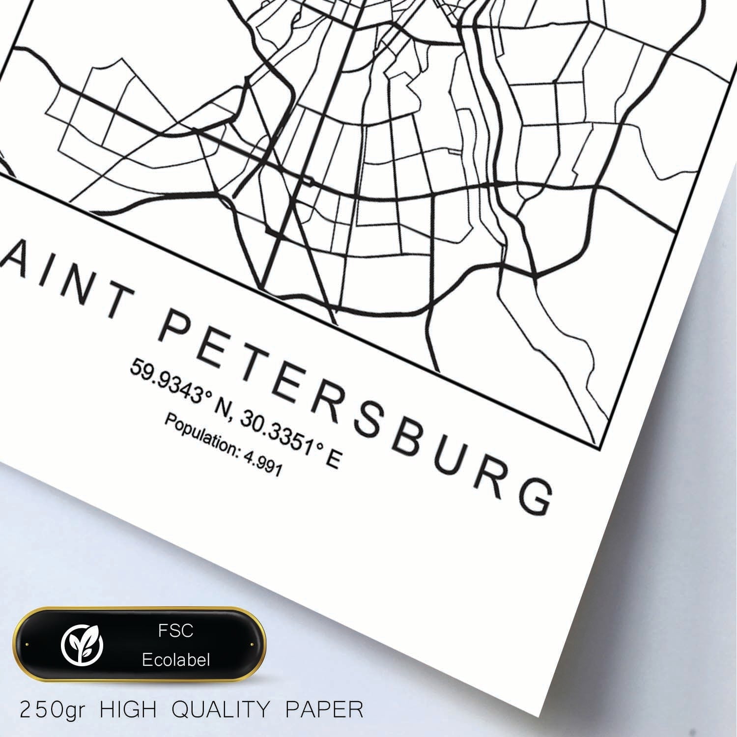 Lámina mapa de la ciudad Saint petersburg estilo nordico en blanco y negro.-Artwork-Nacnic-Nacnic Estudio SL