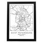 Lámina mapa de la ciudad Saint petersburg estilo nordico en blanco y negro.-Artwork-Nacnic-A4-Marco Negro-Nacnic Estudio SL