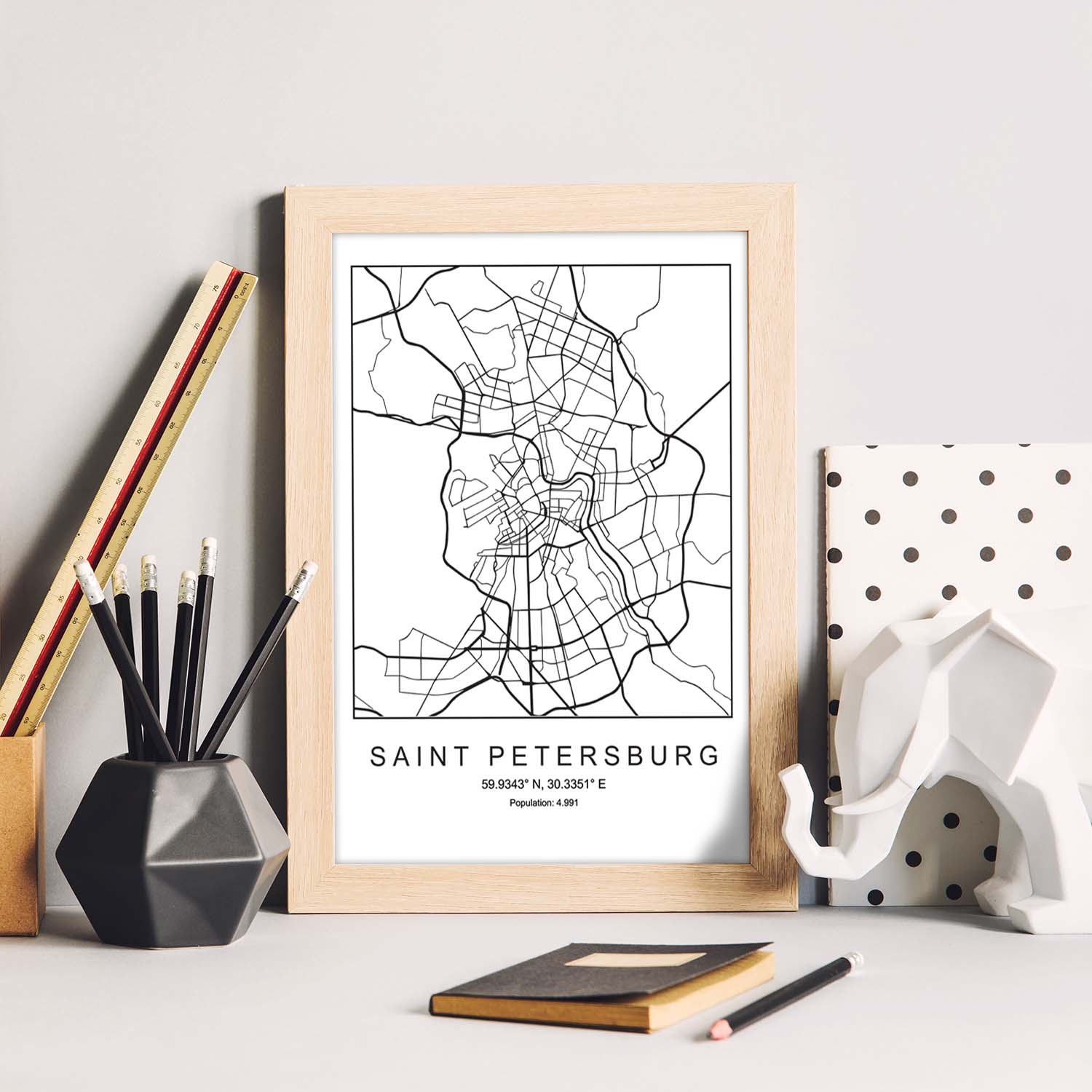 Lámina mapa de la ciudad Saint petersburg estilo nordico en blanco y negro.-Artwork-Nacnic-Nacnic Estudio SL