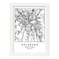 Lámina mapa de la ciudad Salzburg estilo nordico en blanco y negro.-Artwork-Nacnic-A4-Marco Blanco-Nacnic Estudio SL