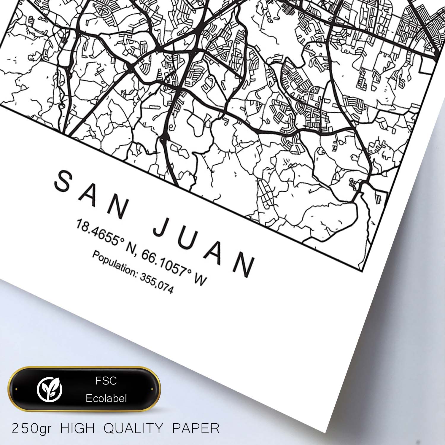 Lámina mapa de la ciudad San juan estilo nordico en blanco y negro.-Artwork-Nacnic-Nacnic Estudio SL