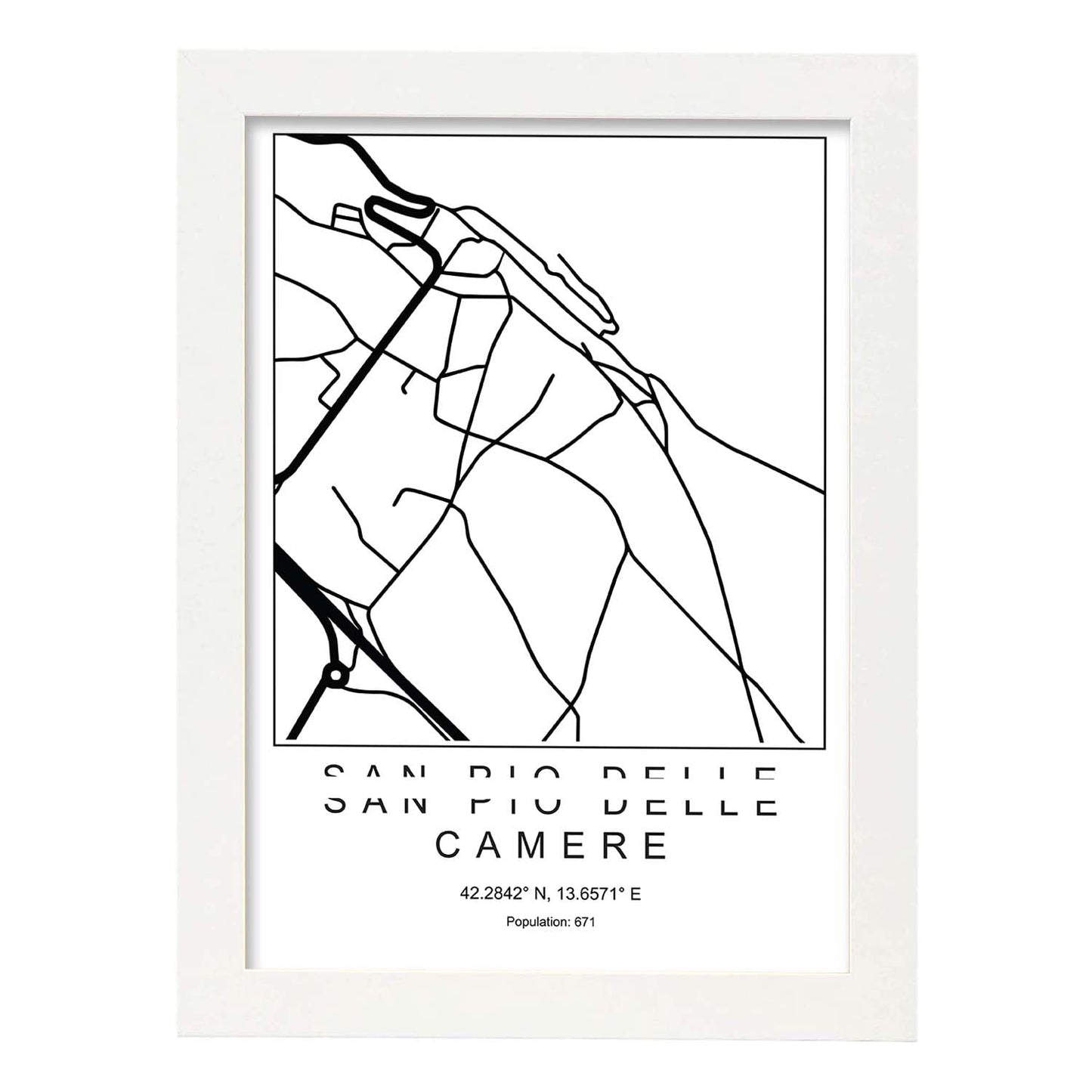 Lámina mapa de la ciudad San pio delle camere estilo nordico en blanco y negro.-Artwork-Nacnic-A3-Marco Blanco-Nacnic Estudio SL