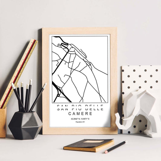 Lámina mapa de la ciudad San pio delle camere estilo nordico en blanco y negro.-Artwork-Nacnic-Nacnic Estudio SL
