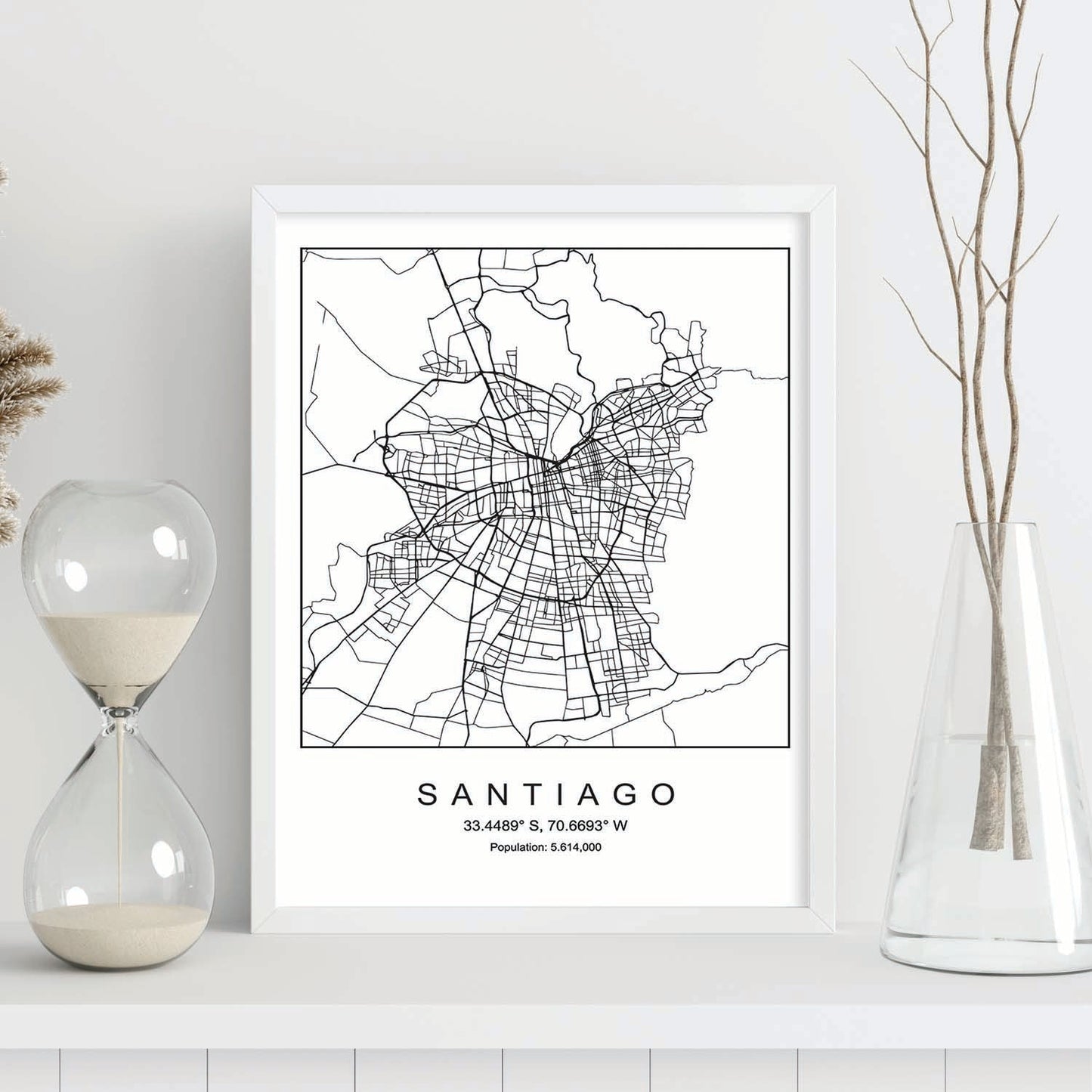 Lámina mapa de la ciudad Santiago estilo nordico en blanco y negro.-Artwork-Nacnic-Nacnic Estudio SL