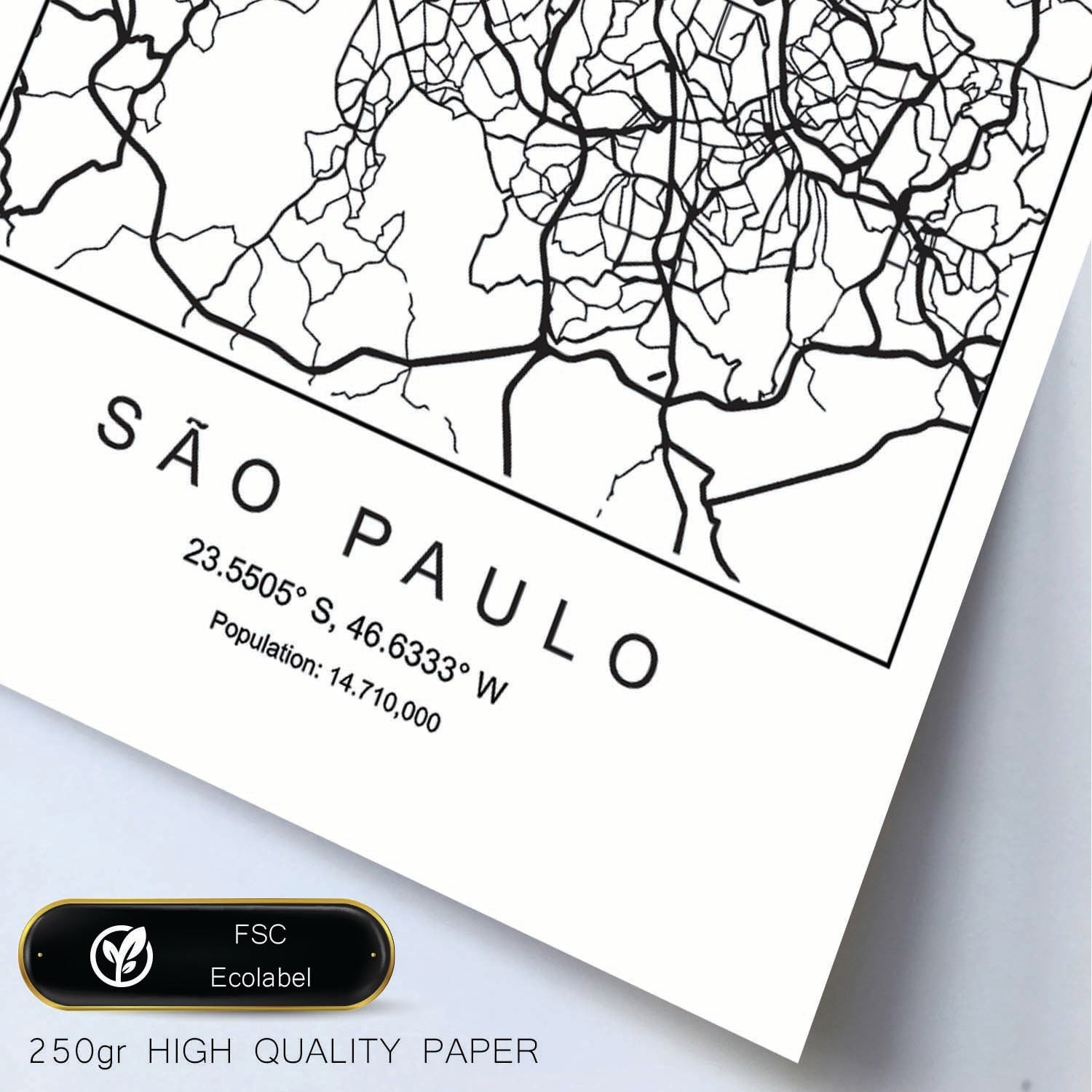 Lámina mapa de la ciudad Sao paulo estilo nordico en blanco y negro.-Artwork-Nacnic-Nacnic Estudio SL