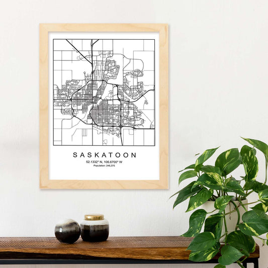 Lámina mapa de la ciudad Saskatoon estilo nordico en blanco y negro.-Artwork-Nacnic-Nacnic Estudio SL