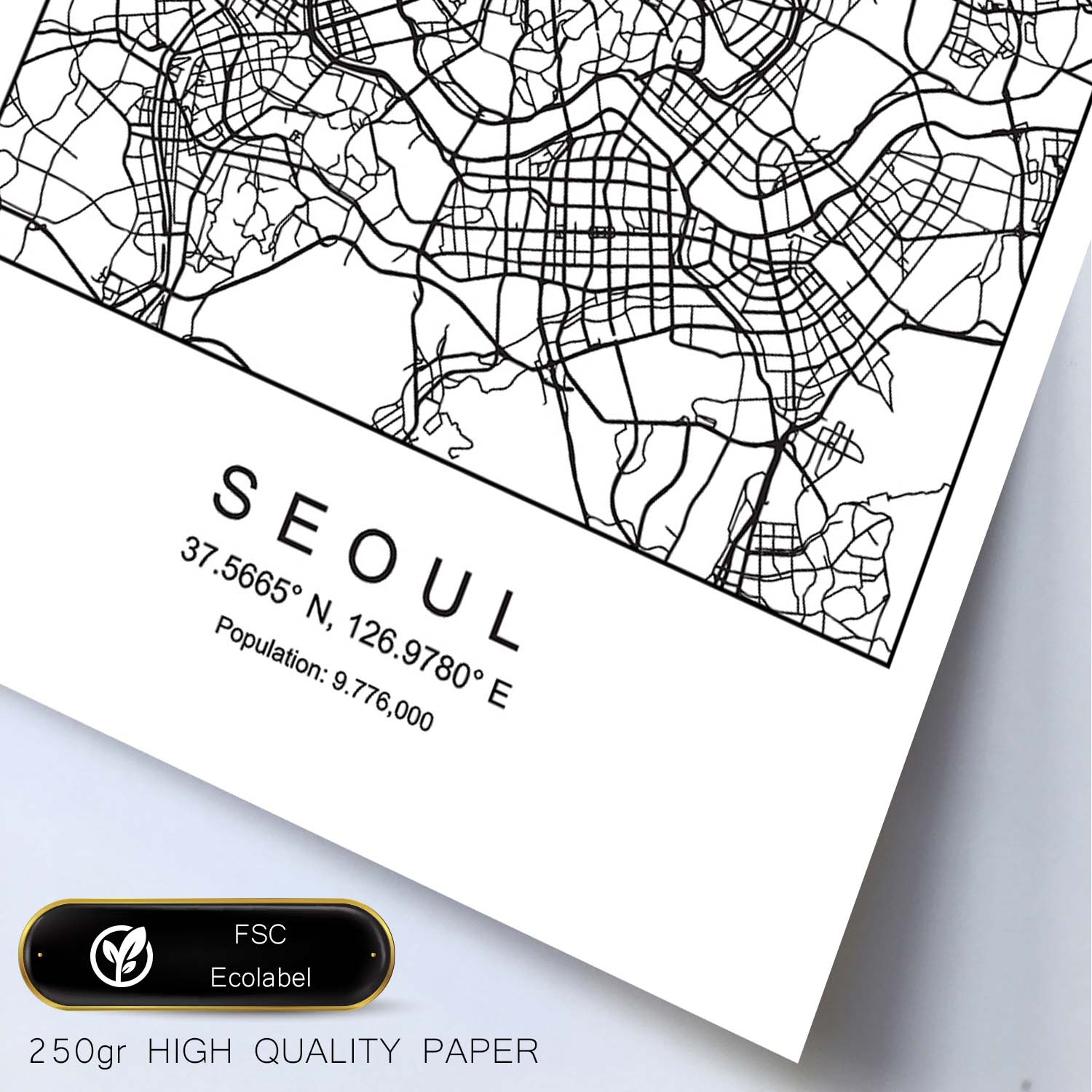 Lámina mapa de la ciudad Seoul estilo nordico en blanco y negro.-Artwork-Nacnic-Nacnic Estudio SL