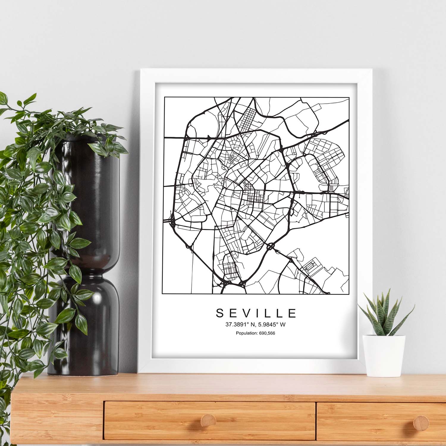 Lámina mapa de la ciudad Sevilla estilo nordico en blanco y negro.-Artwork-Nacnic-Nacnic Estudio SL