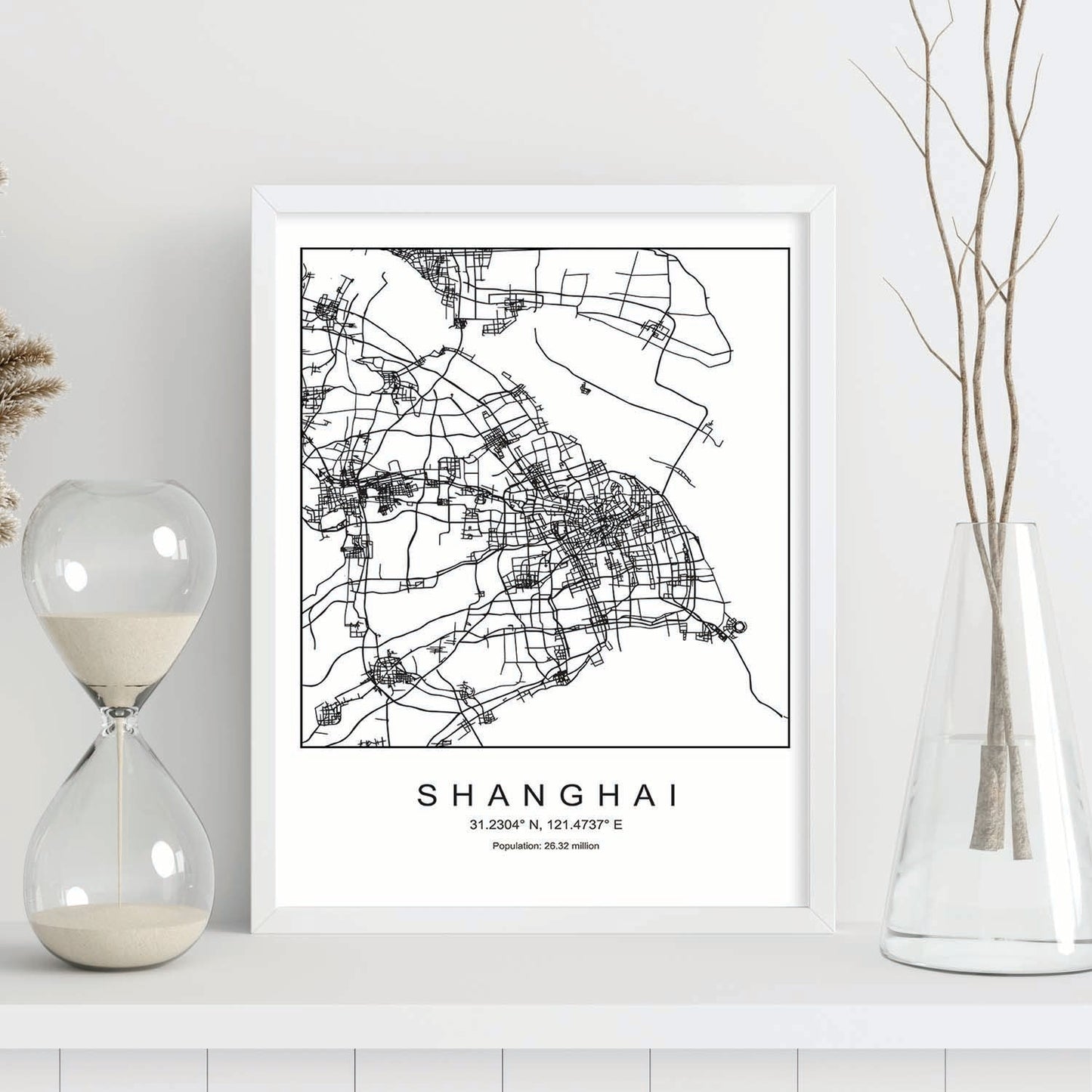 Lámina mapa de la ciudad Shanghai estilo nordico en blanco y negro.-Artwork-Nacnic-Nacnic Estudio SL